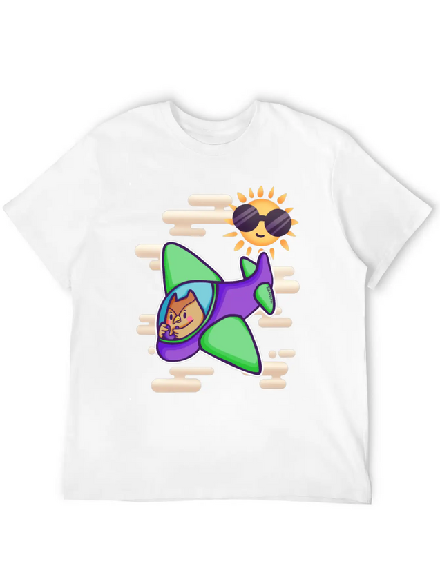 Owl Flies By Plane In The Sky Lightweight Cotton T-Shirt – Daily Comfort Graphic Shirt