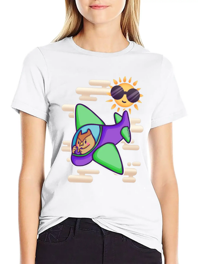 Owl Flies By Plane In The Sky Lightweight Cotton T-Shirt – Daily Comfort Graphic Shirt