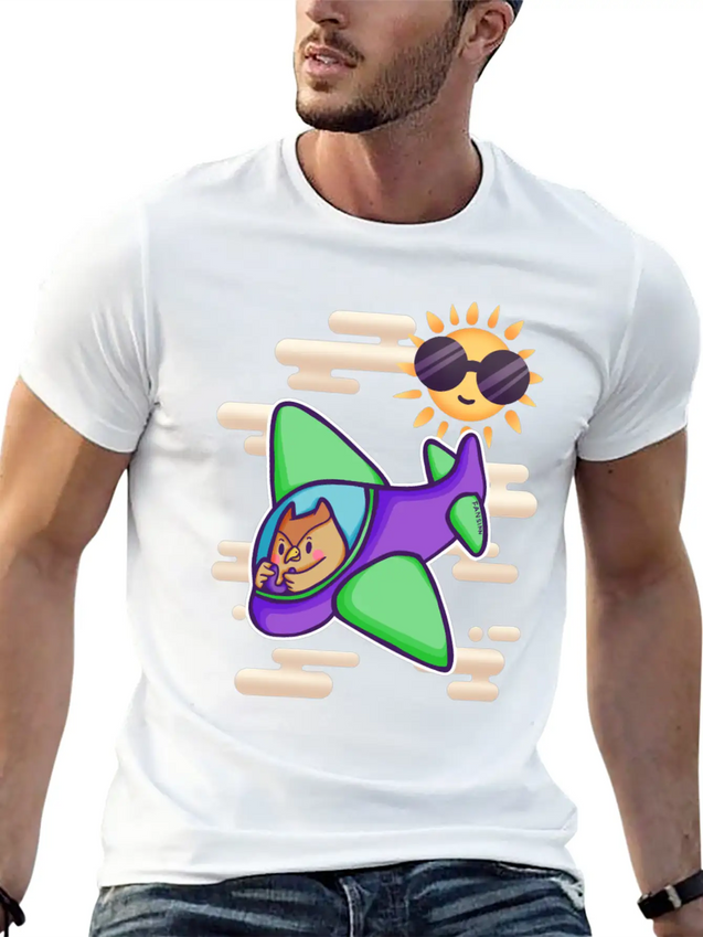 Owl Flies By Plane In The Sky Lightweight Cotton T-Shirt – Daily Comfort Graphic Shirt