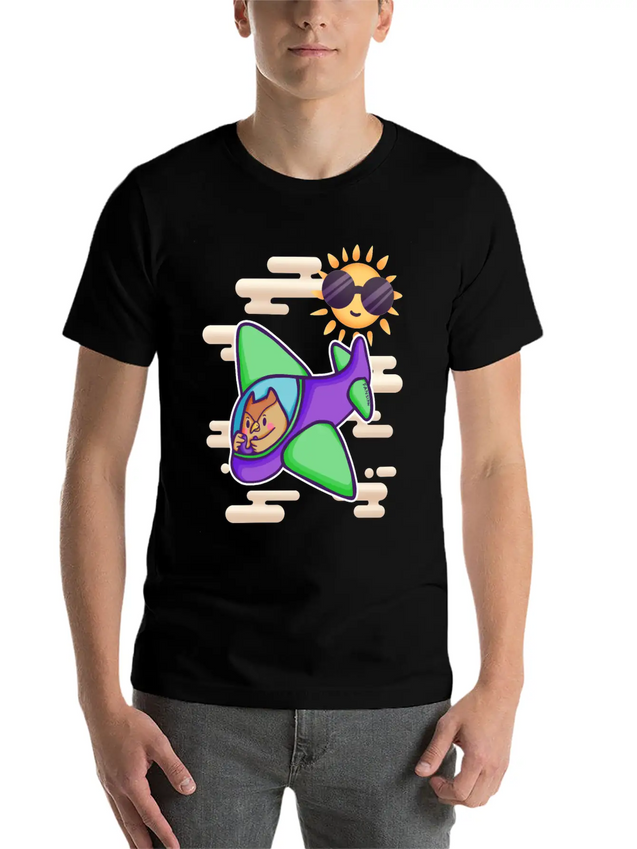 Owl Flies By Plane In The Sky Lightweight Cotton T-Shirt – Daily Comfort Graphic Shirt