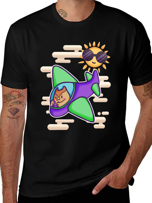 Owl Flies By Plane In The Sky Lightweight Cotton T-Shirt – Daily Comfort Graphic Shirt