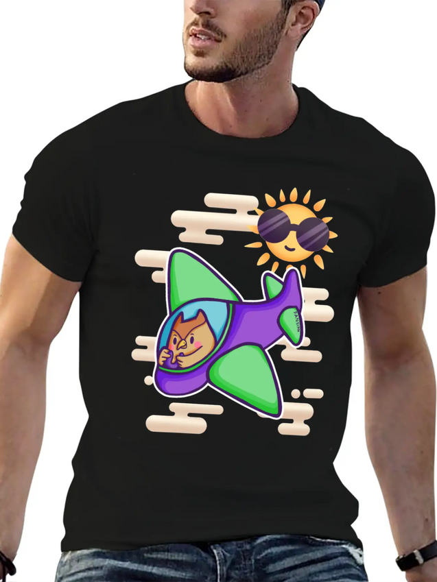 Owl Flies By Plane In The Sky Lightweight Cotton T-Shirt – Daily Comfort Graphic Shirt