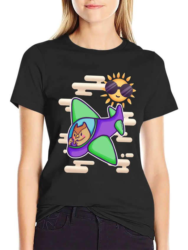 Owl Flies By Plane In The Sky Lightweight Cotton T-Shirt – Daily Comfort Graphic Shirt