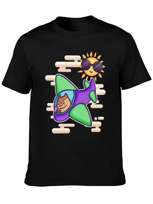 Owl Flies By Plane In The Sky Lightweight Cotton T-Shirt – Daily Comfort Graphic Shirt