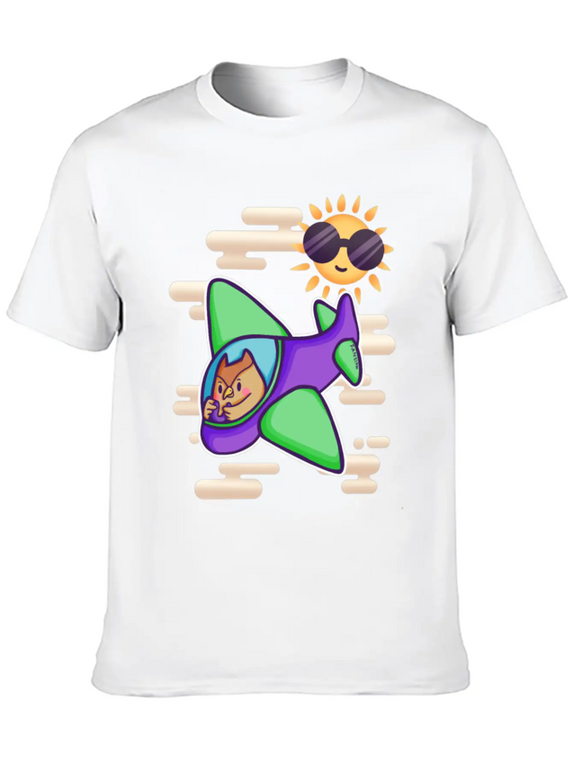 Owl Flies By Plane In The Sky Lightweight Cotton T-Shirt – Daily Comfort Graphic Shirt
