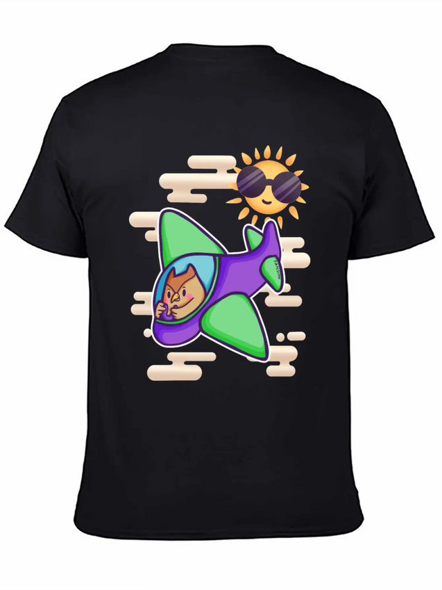 Owl Flies By Plane In The Sky Lightweight Cotton T-Shirt – Daily Comfort Graphic Shirt