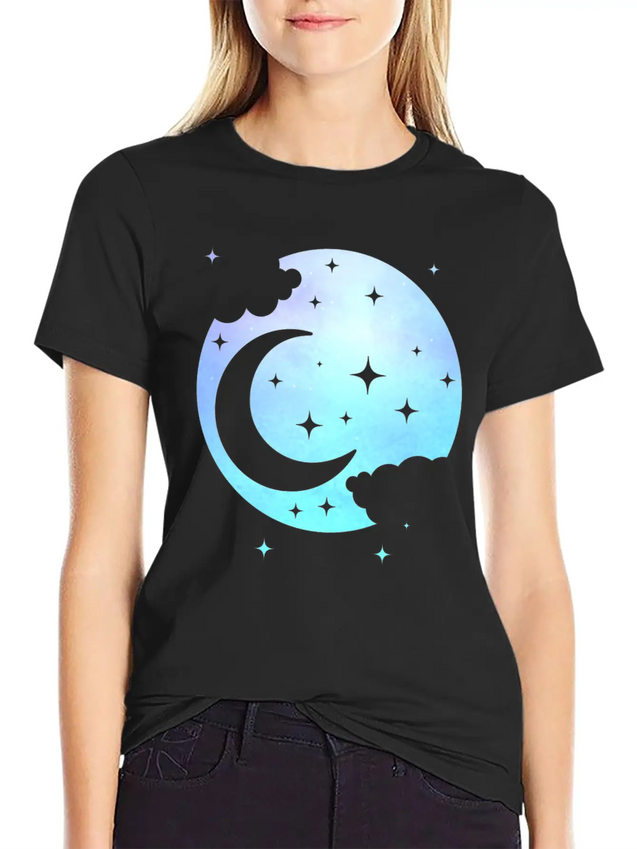Pastel Goth Spiritual Moon Kawaii Lightweight Cotton T-Shirt – Daily Comfort Graphic Shirt