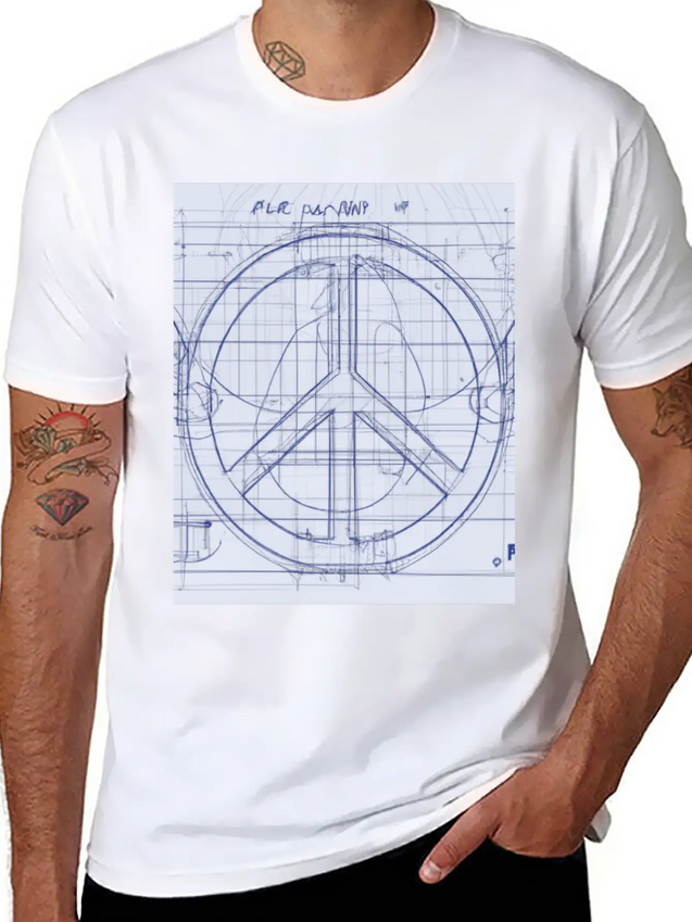 Peace Sign Blueprint Peace Symbol Lightweight Cotton T-Shirt – Daily Comfort Graphic Shirt
