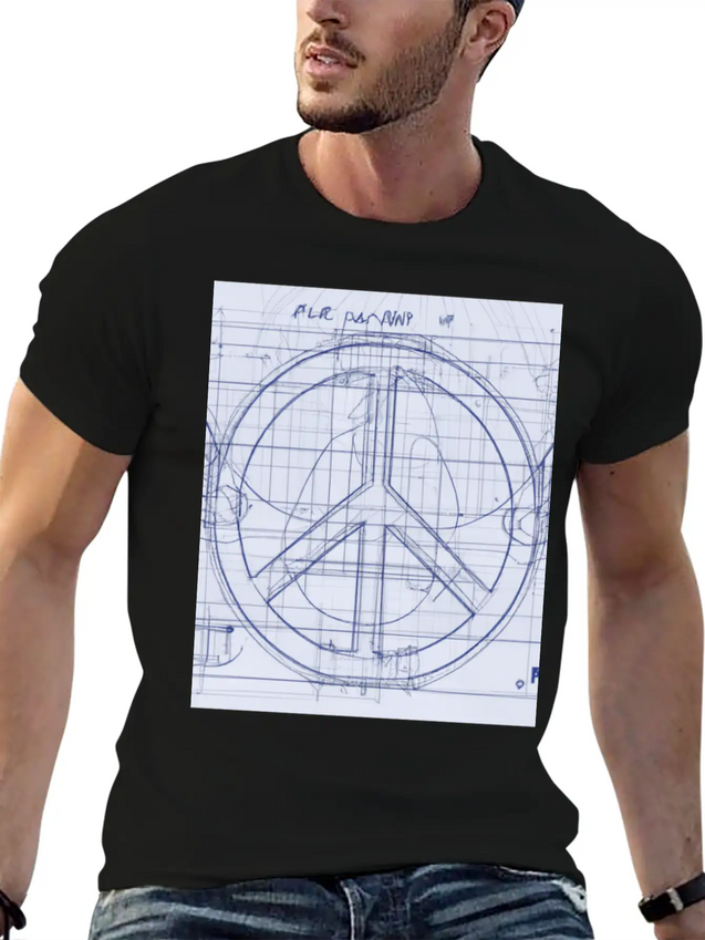 Peace Sign Blueprint Peace Symbol Lightweight Cotton T-Shirt – Daily Comfort Graphic Shirt