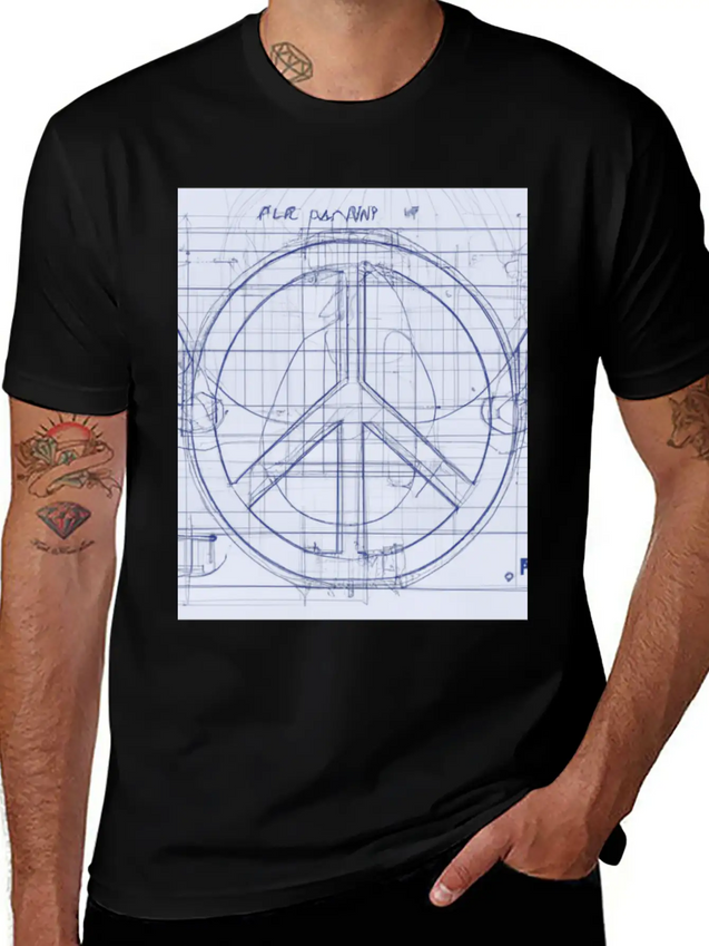 Peace Sign Blueprint Peace Symbol Lightweight Cotton T-Shirt – Daily Comfort Graphic Shirt
