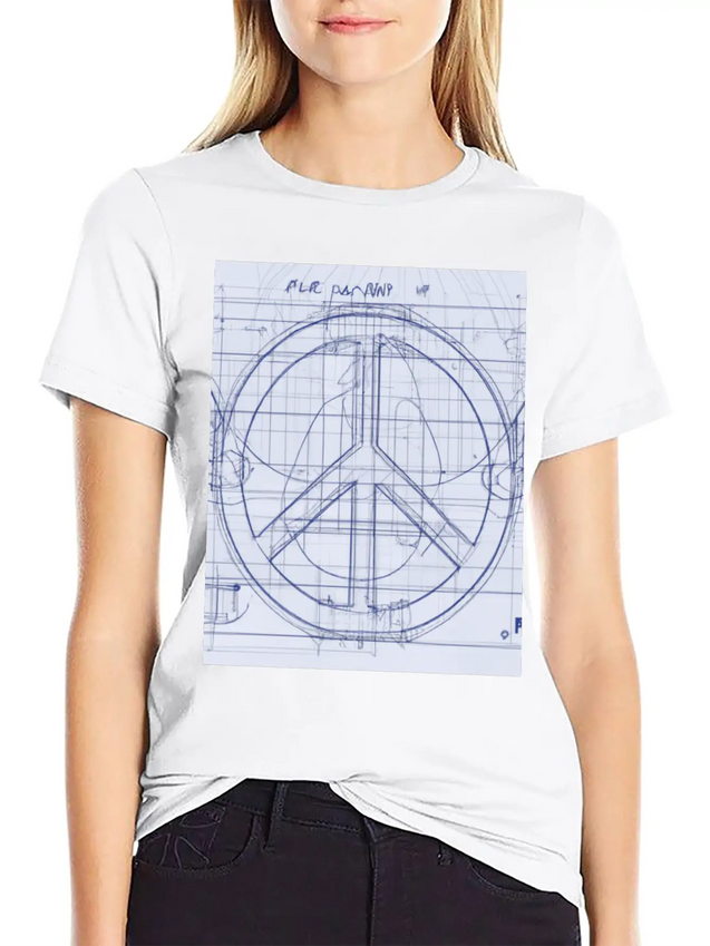 Peace Sign Blueprint Peace Symbol Lightweight Cotton T-Shirt – Daily Comfort Graphic Shirt