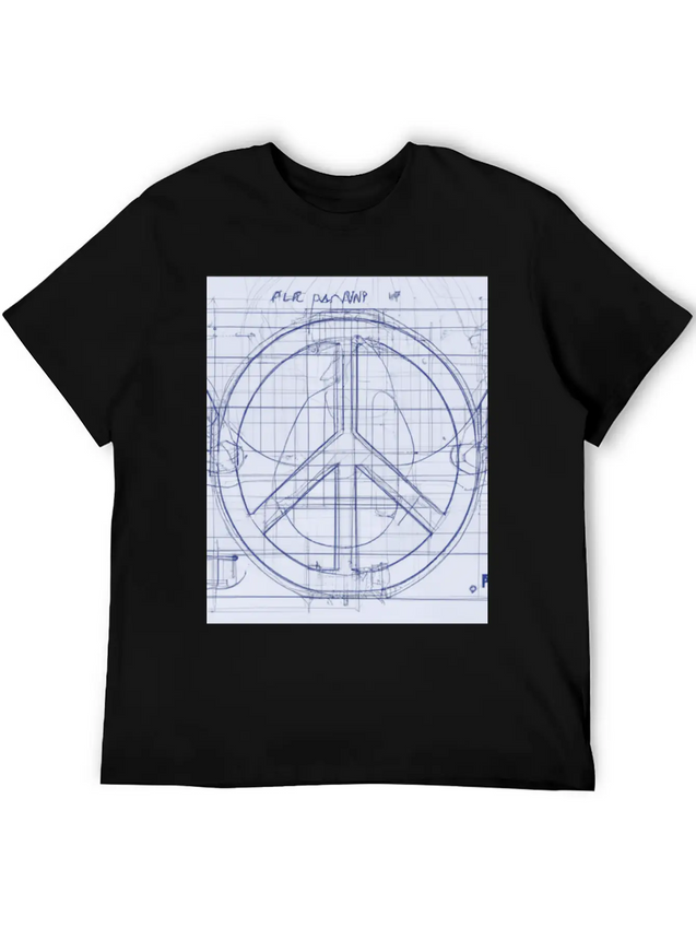 Peace Sign Blueprint Peace Symbol Lightweight Cotton T-Shirt – Daily Comfort Graphic Shirt