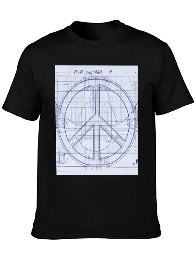 Peace Sign Blueprint Peace Symbol Lightweight Cotton T-Shirt – Daily Comfort Graphic Shirt