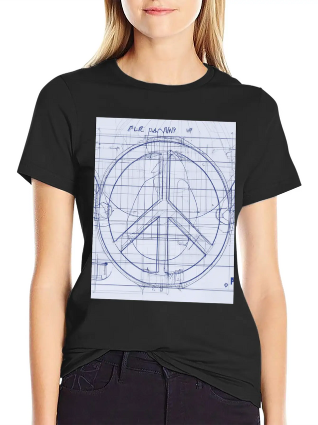 Peace Sign Blueprint Peace Symbol Lightweight Cotton T-Shirt – Daily Comfort Graphic Shirt