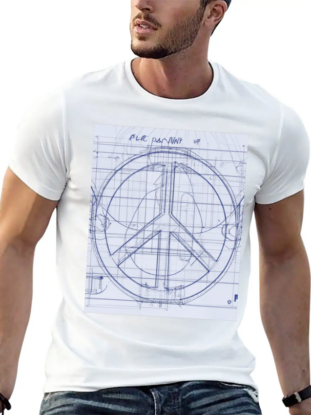 Peace Sign Blueprint Peace Symbol Lightweight Cotton T-Shirt – Daily Comfort Graphic Shirt