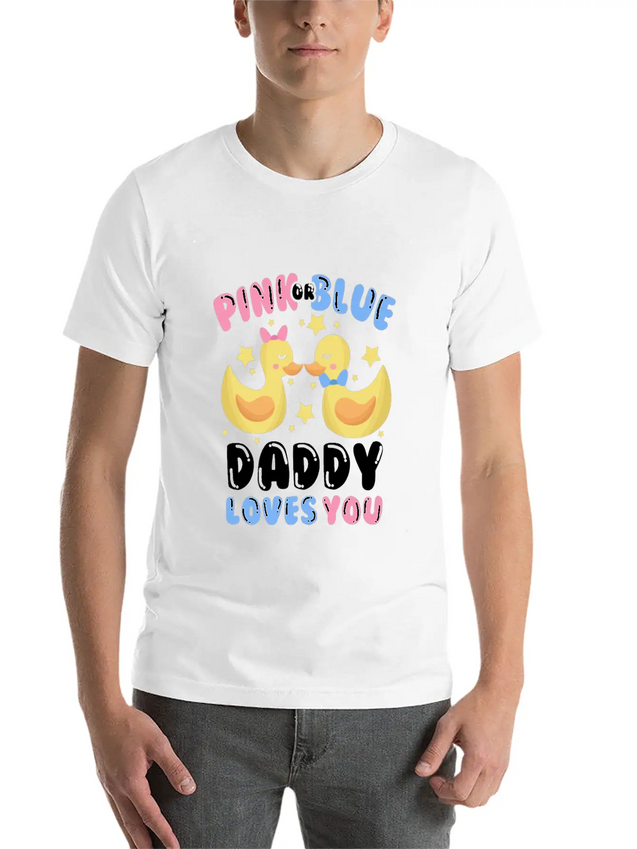 Pink Or Blue Daddy Loves You Gender Reveal Lightweight Cotton T-Shirt – Daily Comfort Graphic Shirt