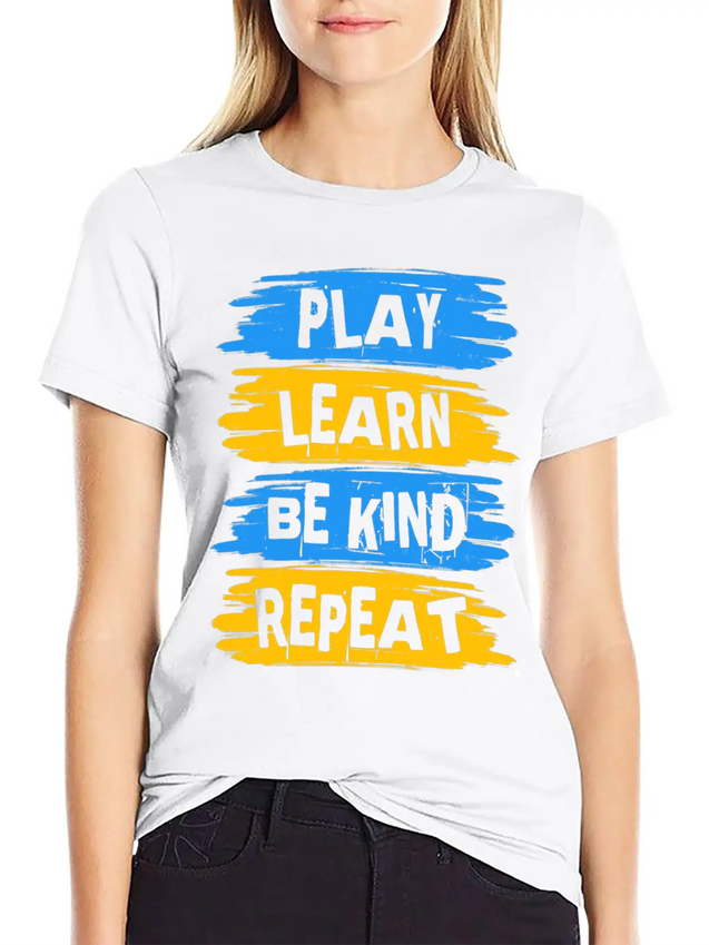 Play Learn Be Kind Repeat Down Syndrome Awareness Lightweight Cotton T-Shirt – Daily Comfort Graphic Shirt