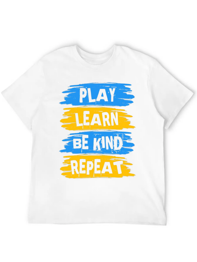 Play Learn Be Kind Repeat Down Syndrome Awareness Lightweight Cotton T-Shirt – Daily Comfort Graphic Shirt