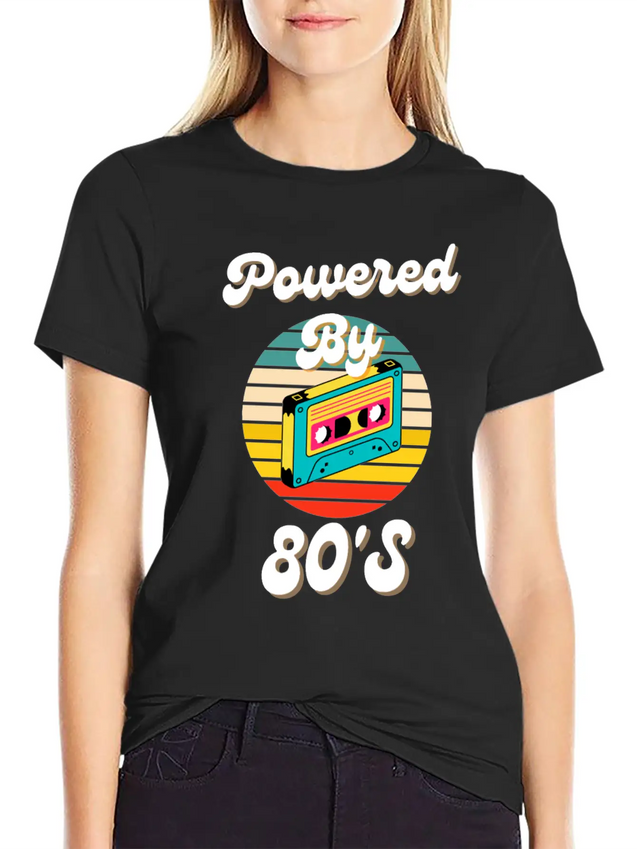 Powered By 80's Music Lightweight Cotton T-Shirt – Daily Comfort Graphic Shirt