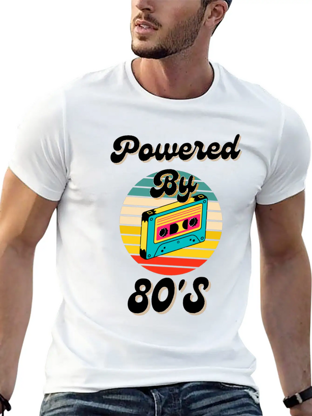 Powered By 80's Music Lightweight Cotton T-Shirt – Daily Comfort Graphic Shirt