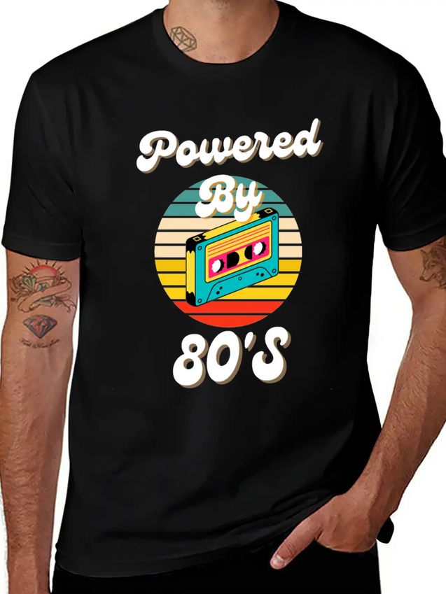 Powered By 80's Music Lightweight Cotton T-Shirt – Daily Comfort Graphic Shirt