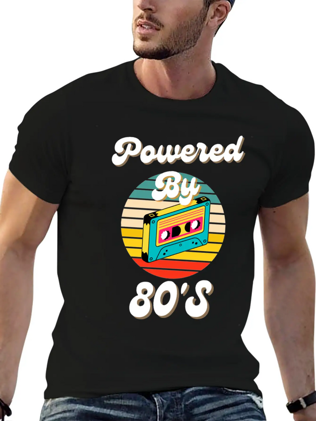 Powered By 80's Music Lightweight Cotton T-Shirt – Daily Comfort Graphic Shirt