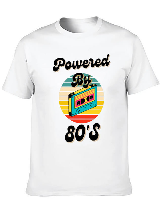 Powered By 80's Music Lightweight Cotton T-Shirt – Daily Comfort Graphic Shirt