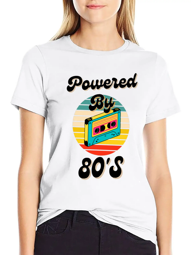 Powered By 80's Music Lightweight Cotton T-Shirt – Daily Comfort Graphic Shirt