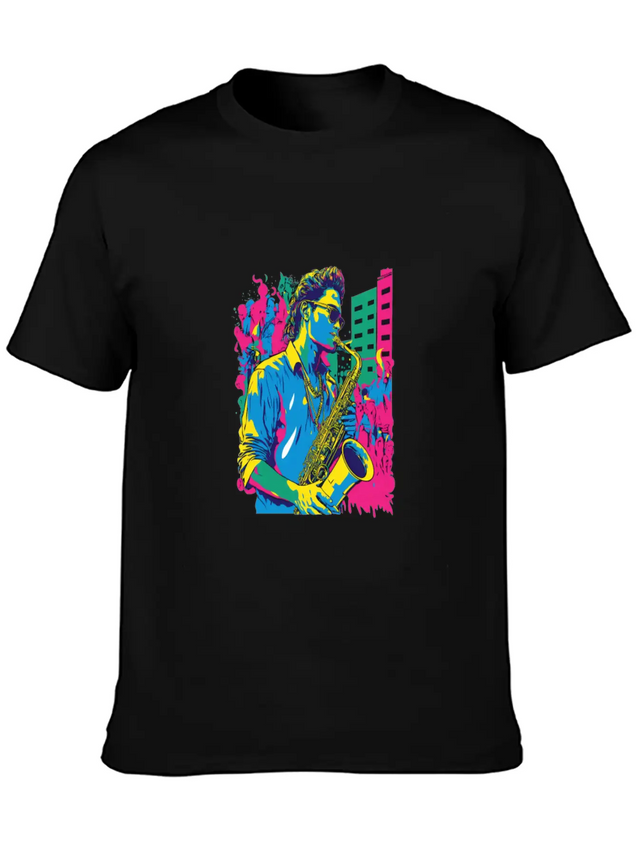 Professional Saxophone Musician Retro Pop Art Lightweight Cotton T-Shirt – Daily Comfort Graphic Shirt