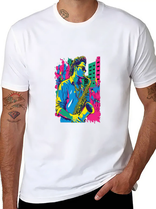 Professional Saxophone Musician Retro Pop Art Lightweight Cotton T-Shirt – Daily Comfort Graphic Shirt