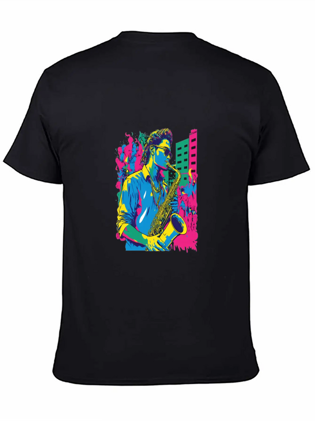 Professional Saxophone Musician Retro Pop Art Lightweight Cotton T-Shirt – Daily Comfort Graphic Shirt