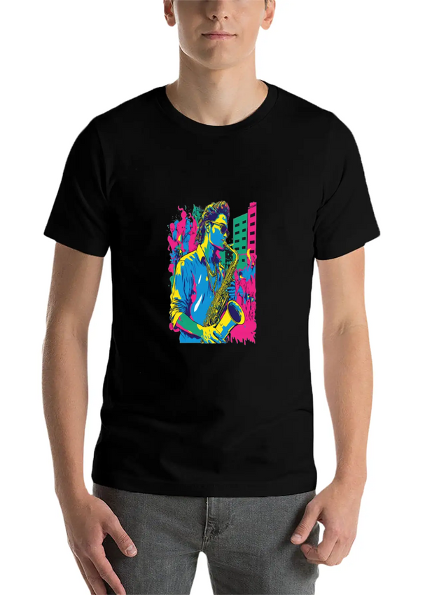 Professional Saxophone Musician Retro Pop Art Lightweight Cotton T-Shirt – Daily Comfort Graphic Shirt