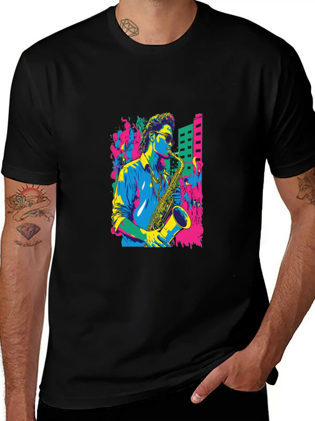Professional Saxophone Musician Retro Pop Art Lightweight Cotton T-Shirt – Daily Comfort Graphic Shirt