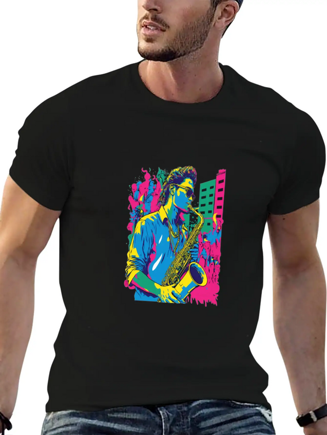 Professional Saxophone Musician Retro Pop Art Lightweight Cotton T-Shirt – Daily Comfort Graphic Shirt