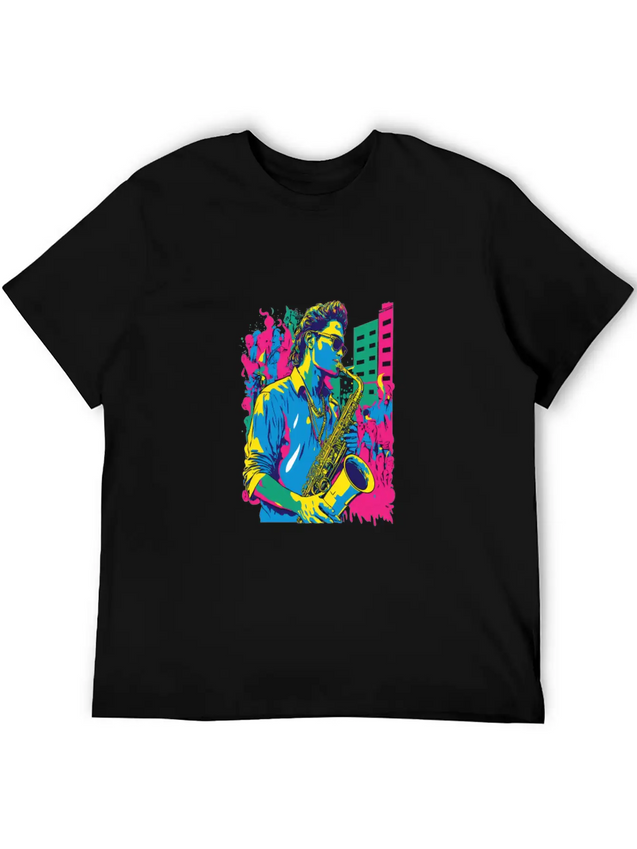 Professional Saxophone Musician Retro Pop Art Lightweight Cotton T-Shirt – Daily Comfort Graphic Shirt