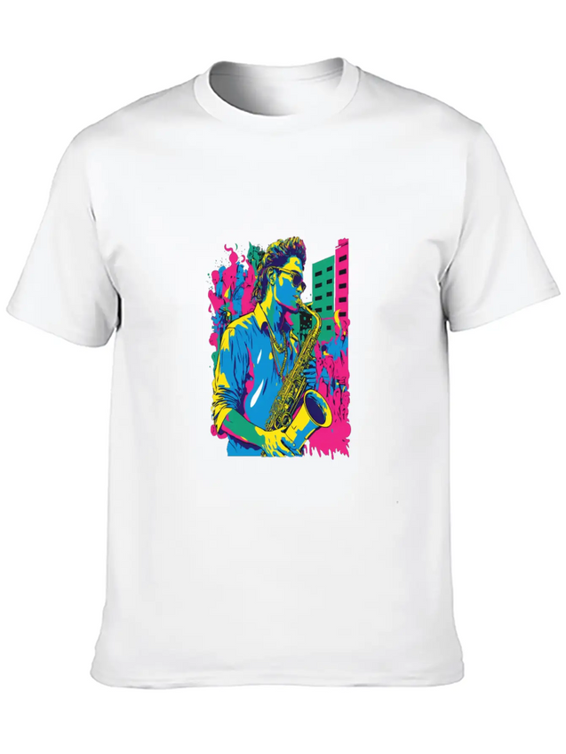 Professional Saxophone Musician Retro Pop Art Lightweight Cotton T-Shirt – Daily Comfort Graphic Shirt