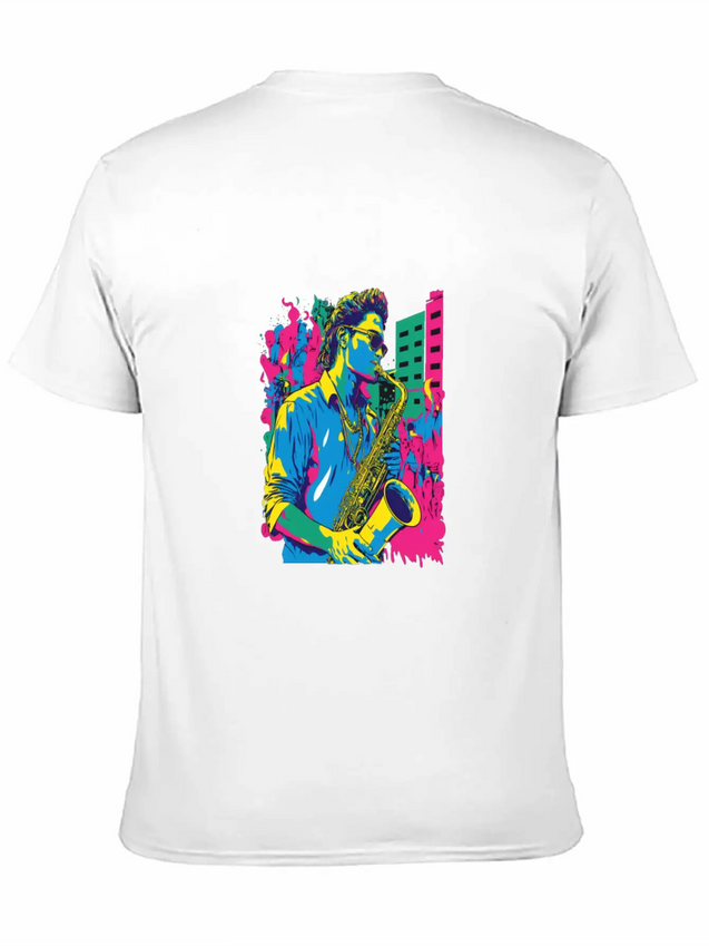 Professional Saxophone Musician Retro Pop Art Lightweight Cotton T-Shirt – Daily Comfort Graphic Shirt