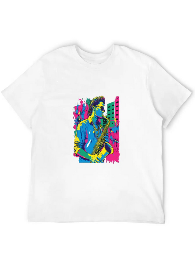 Professional Saxophone Musician Retro Pop Art Lightweight Cotton T-Shirt – Daily Comfort Graphic Shirt