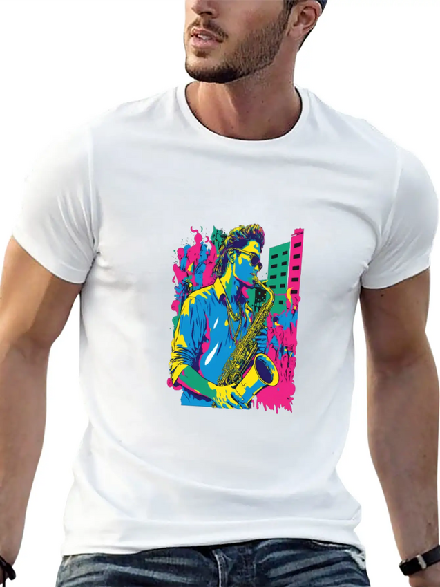 Professional Saxophone Musician Retro Pop Art Lightweight Cotton T-Shirt – Daily Comfort Graphic Shirt
