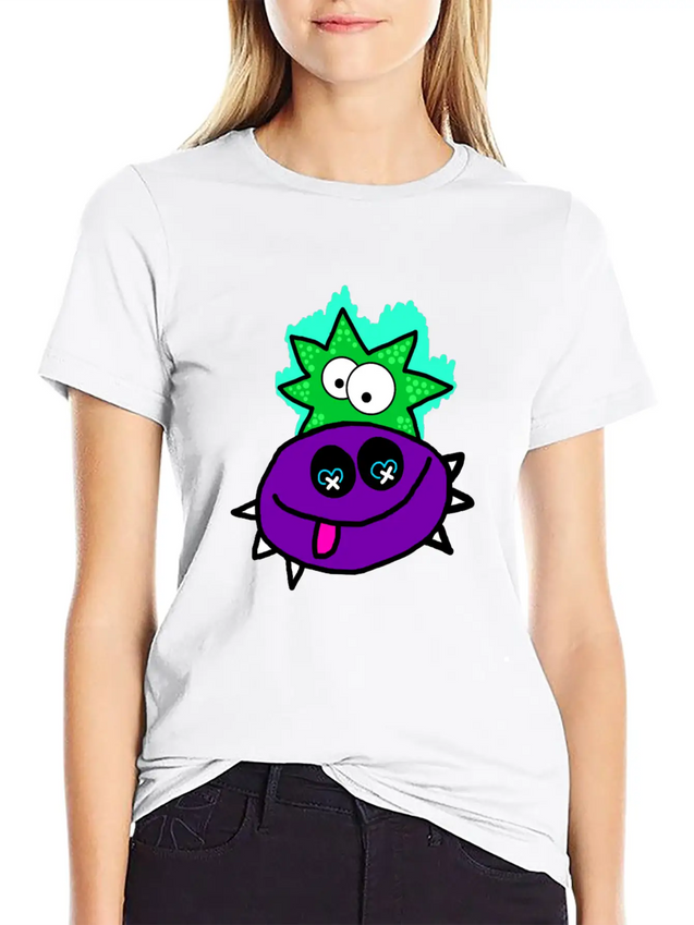 Purple Vibe Star Cartoon Design Lightweight Cotton T-Shirt – Daily Comfort Graphic Shirt