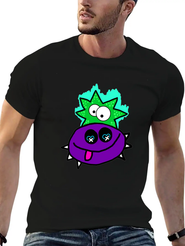 Purple Vibe Star Cartoon Design Lightweight Cotton T-Shirt – Daily Comfort Graphic Shirt
