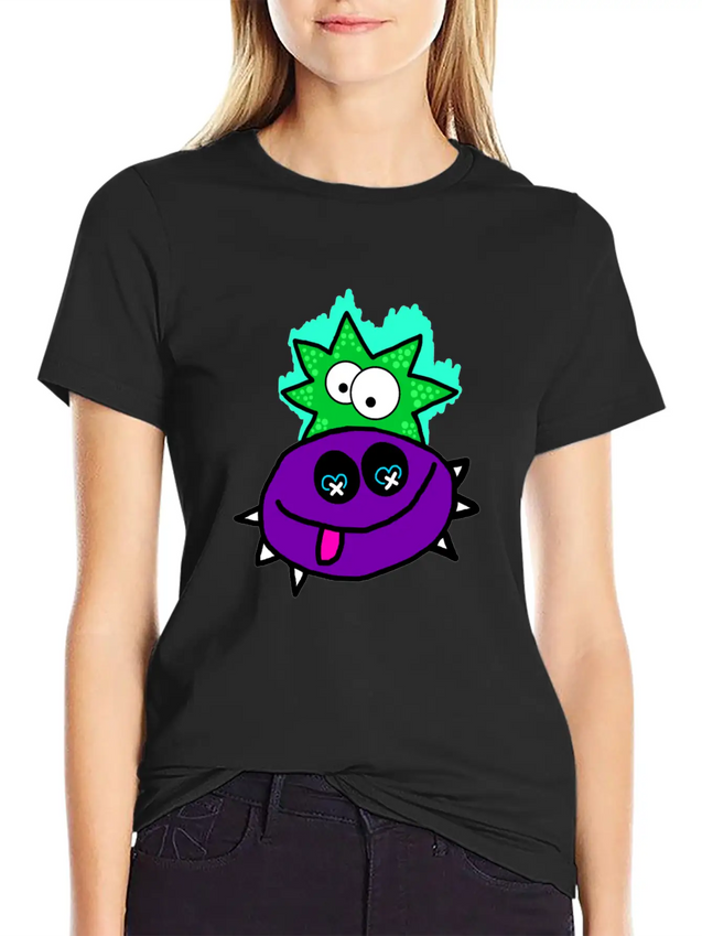 Purple Vibe Star Cartoon Design Lightweight Cotton T-Shirt – Daily Comfort Graphic Shirt