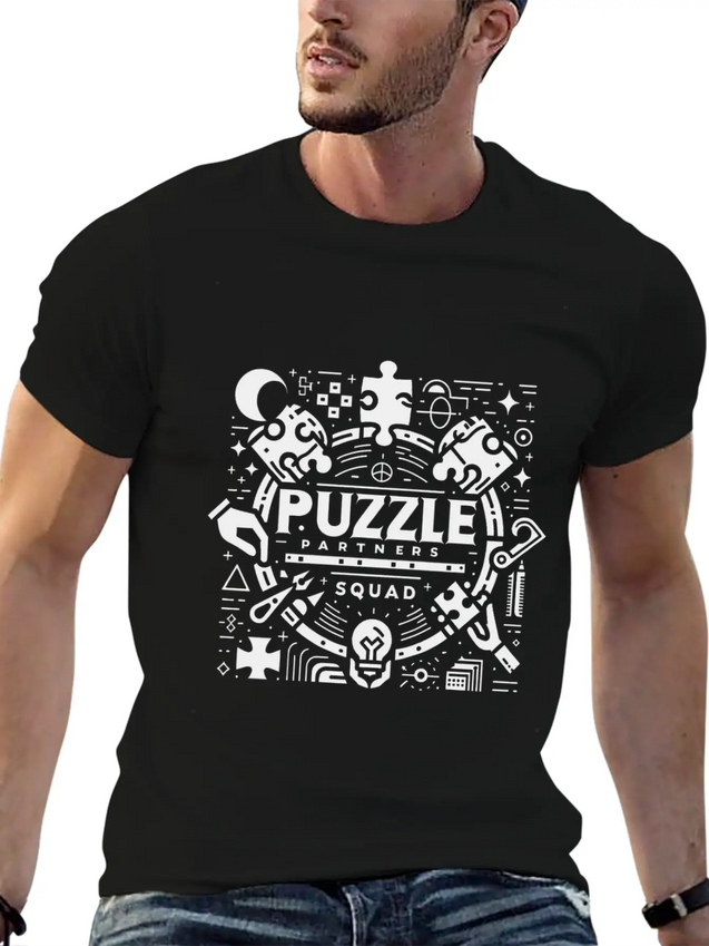 Puzzle Partners Squad 3 Lightweight Cotton T-Shirt – Daily Comfort Graphic Shirt