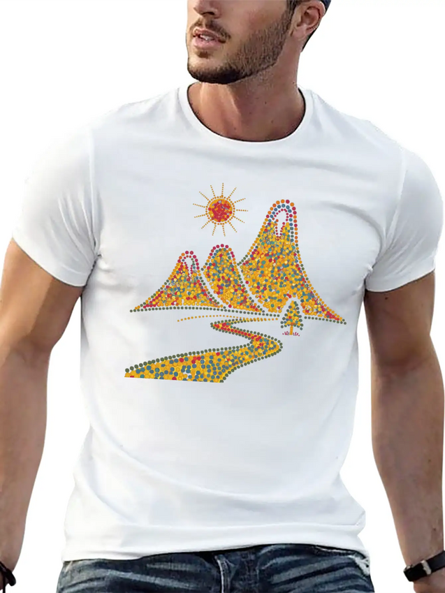 Rainbow Dots Hills Lightweight Cotton T-Shirt – Daily Comfort Graphic Shirt