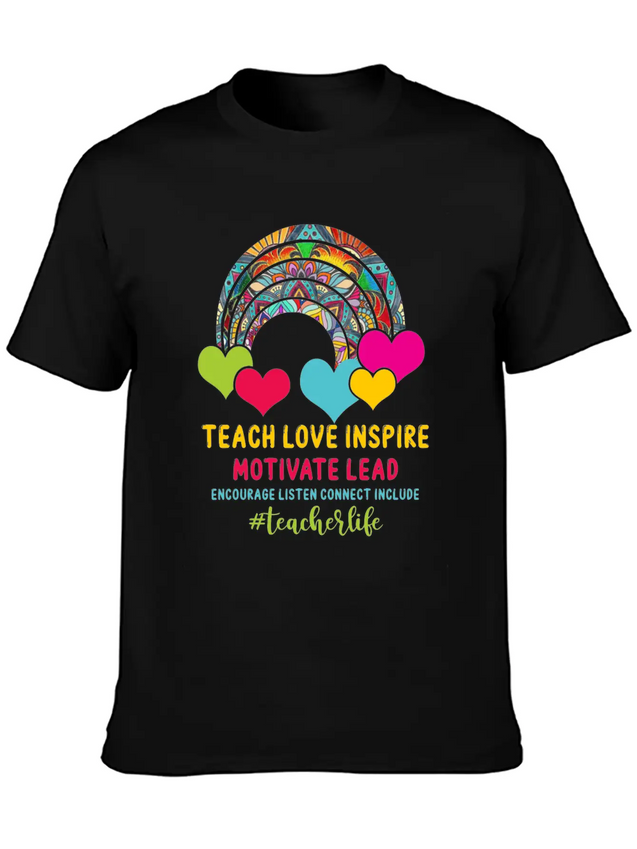 Rainbow Teacher Love Inspire Lead Motivate Encoura Lightweight Cotton T-Shirt – Daily Comfort Graphic Shirt
