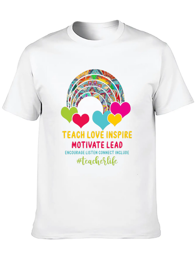 Rainbow Teacher Love Inspire Lead Motivate Encoura Lightweight Cotton T-Shirt – Daily Comfort Graphic Shirt