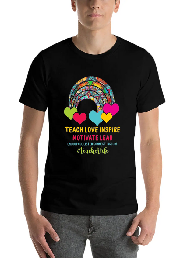 Rainbow Teacher Love Inspire Lead Motivate Encoura Lightweight Cotton T-Shirt – Daily Comfort Graphic Shirt