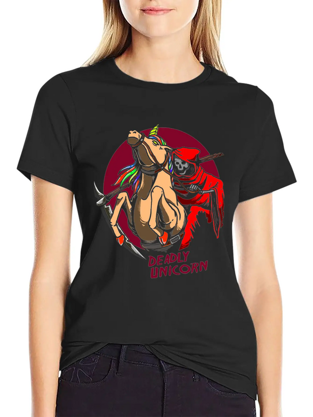 Reaper Horror Rock Unicorn Lightweight Cotton T-Shirt – Daily Comfort Graphic Shirt