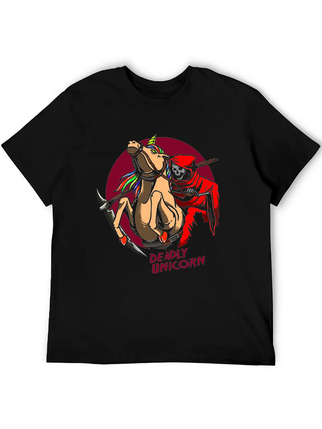 Reaper Horror Rock Unicorn Lightweight Cotton T-Shirt – Daily Comfort Graphic Shirt