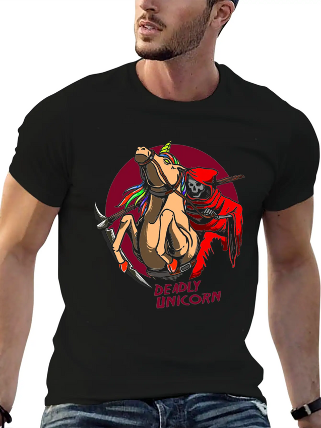 Reaper Horror Rock Unicorn Lightweight Cotton T-Shirt – Daily Comfort Graphic Shirt